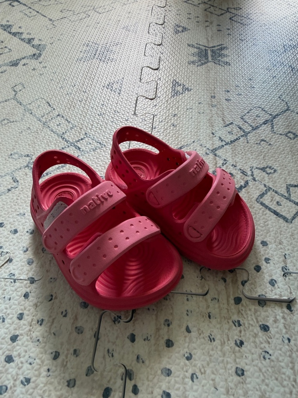 Native Flamingo Pink Double-Strap Kids Sandals - Size 5